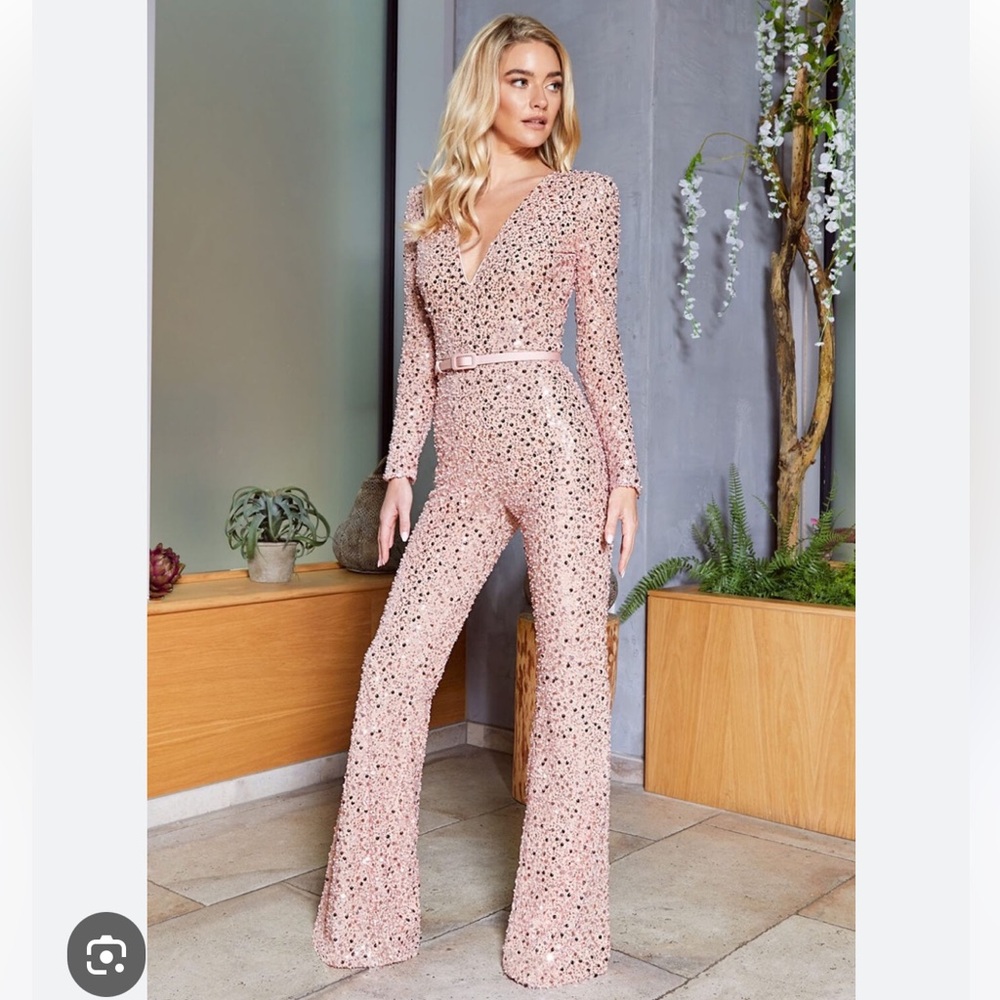 NADINE MERABI Eliza Pink Sequin Jumpsuit S/M